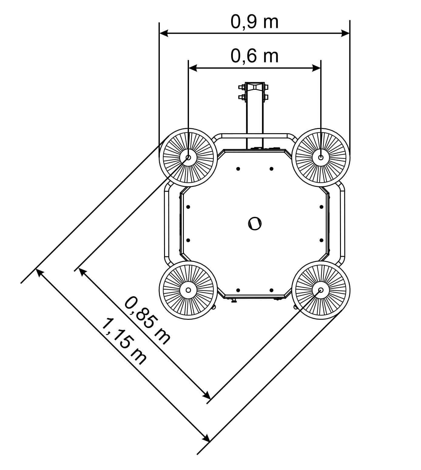 Rysunek techniczny do chwytaka podciśnieniowego Befard XP302 z wymiarami urządzenia